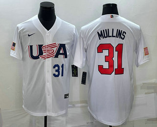 Mens USA Baseball #31 Cedric Mullins Number 2023 White World Classic Stitched Jerseys